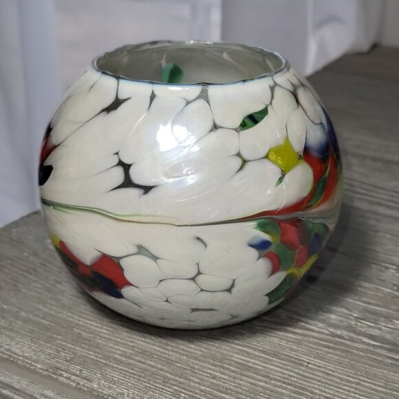 Art Glass Rose Bowl Mouth Blown In Poland Centerpiece Tea Light Candle Holder - Picture 3 of 14